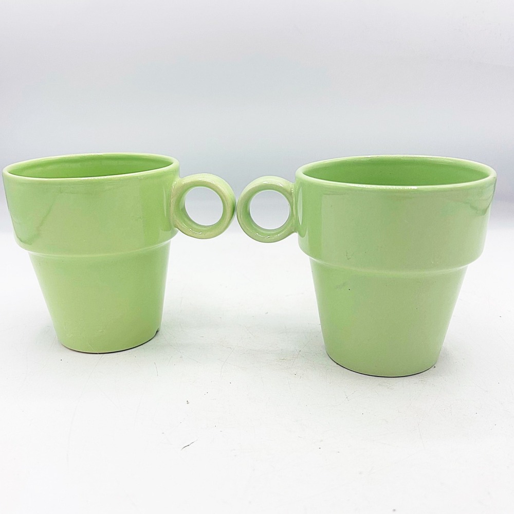 Green Ceramic Stacking Mugs with Ring Handles Set of‎ 2 Lime Green